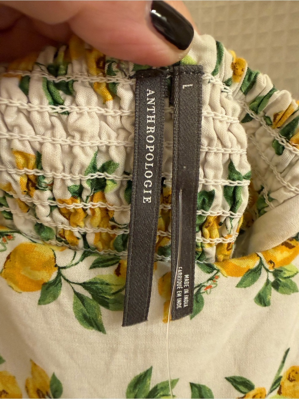 Anthropologie White Dress with Yellow Lemon Print - Picture 3 of 4